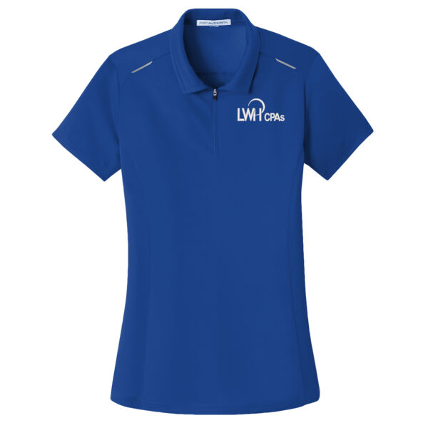 LWH White Logo Embordered on a Port Authority® - Women's Pinpoint Mesh Zip Polo Thumbnail